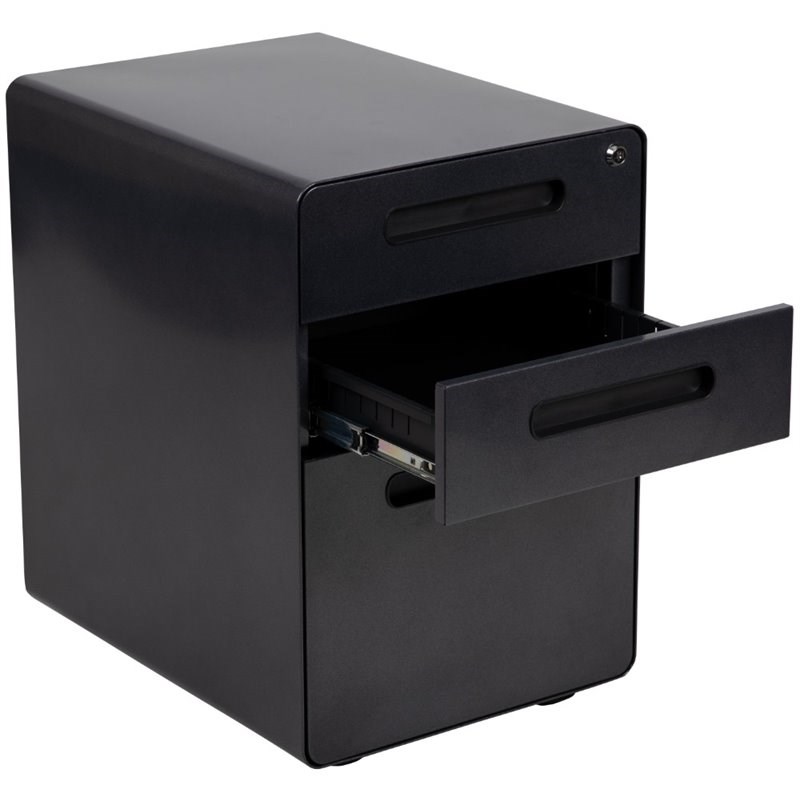 Flash Furniture 3 Drawer Modern Mobile File Cabinet in Black