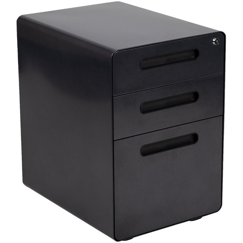 Flash Furniture 3 Drawer Modern Mobile File Cabinet in Black