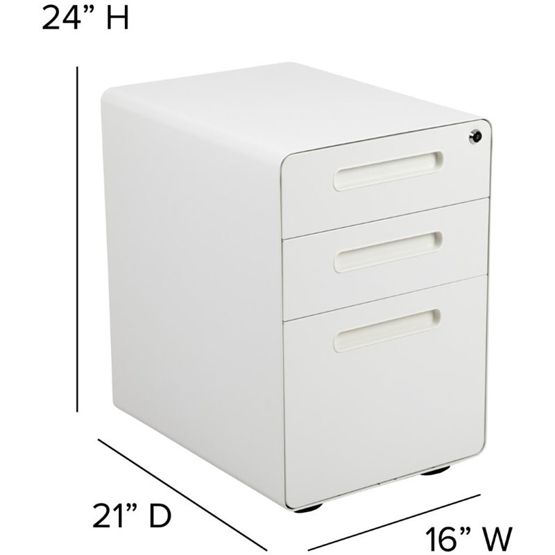 Flash Furniture 3 Drawer Modern Mobile File Cabinet in White