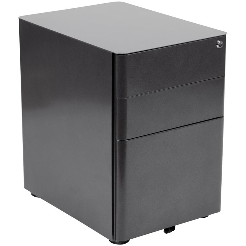 Flash Furniture 3 Drawer Smooth Modern Mobile File Cabinet in Black