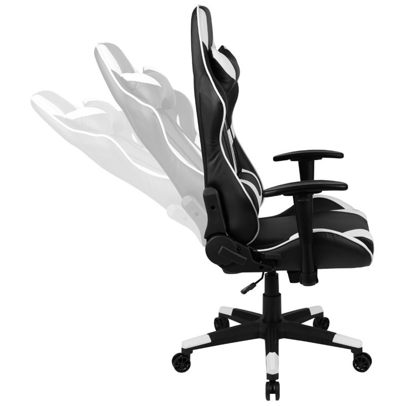 Flash Furniture Leather Racing Swivel Reclining Gaming Chair in Black and White