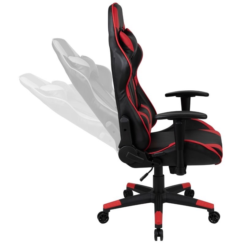 Flash Furniture Leather Racing Swivel Reclining Gaming Chair in Black and Red