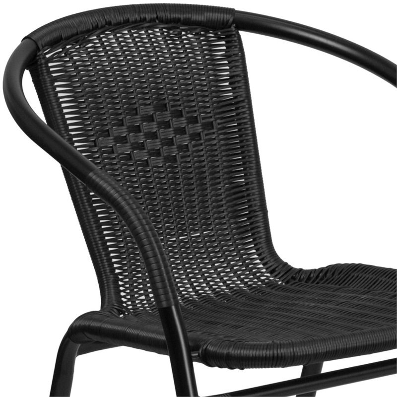 Flash Furniture Stackable Rattan Curved Back Dining Chair in Black (Set of 2)