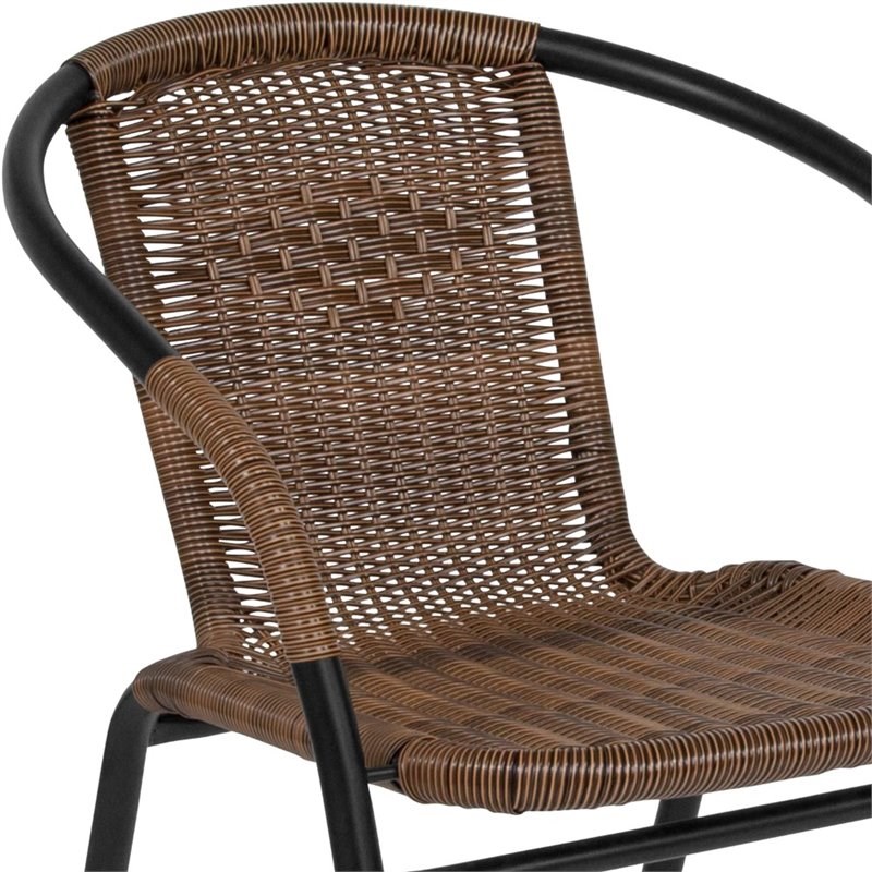 Flash Furniture Stackable Rattan Curved Back Dining Chair in Brown (Set of 2)