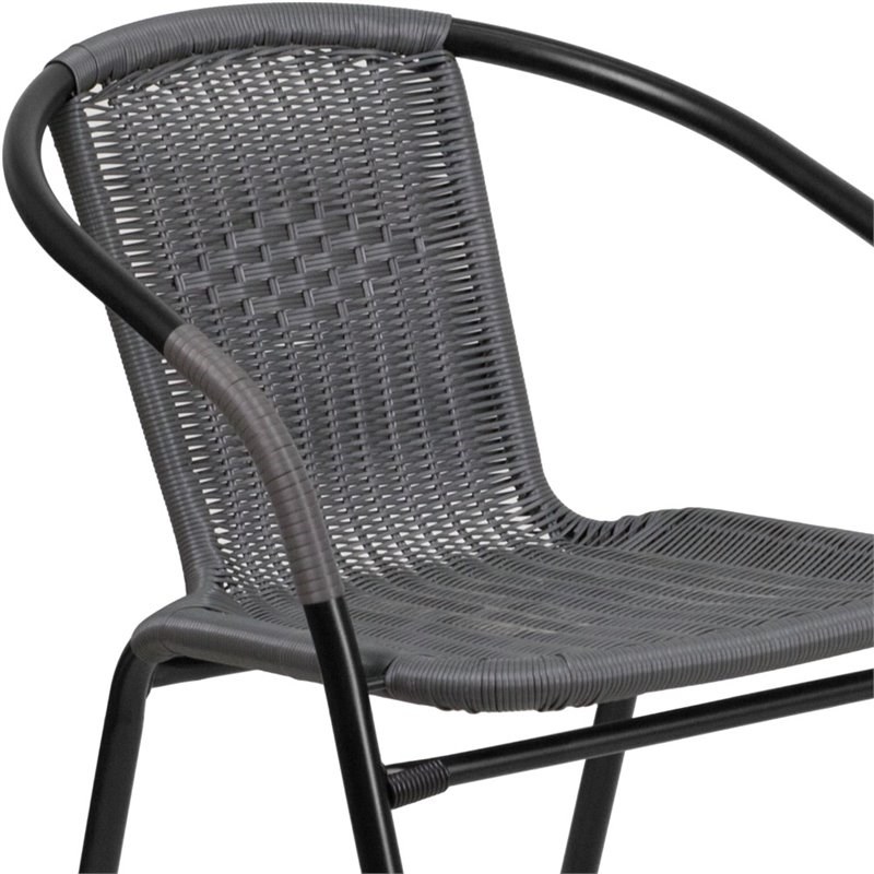 Flash Furniture Stackable Rattan Curved Back Dining Arm Chair in Gray (Set of 2)
