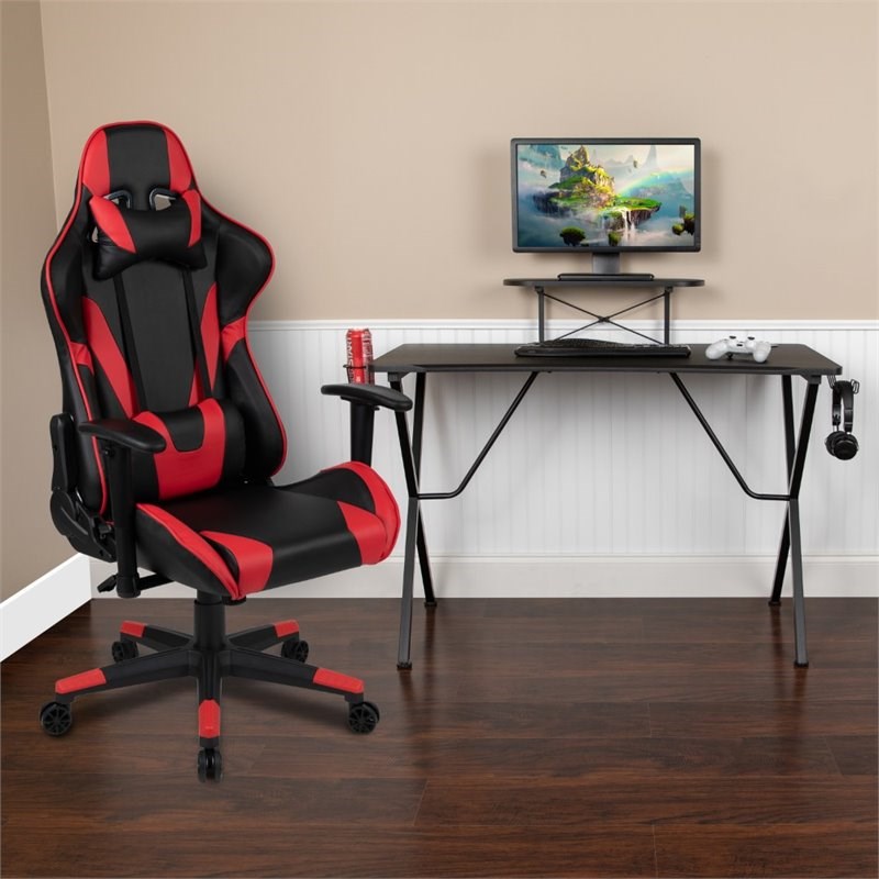 Flash Furniture Gaming Desk and Reclining Swivel Chair in Black and Red