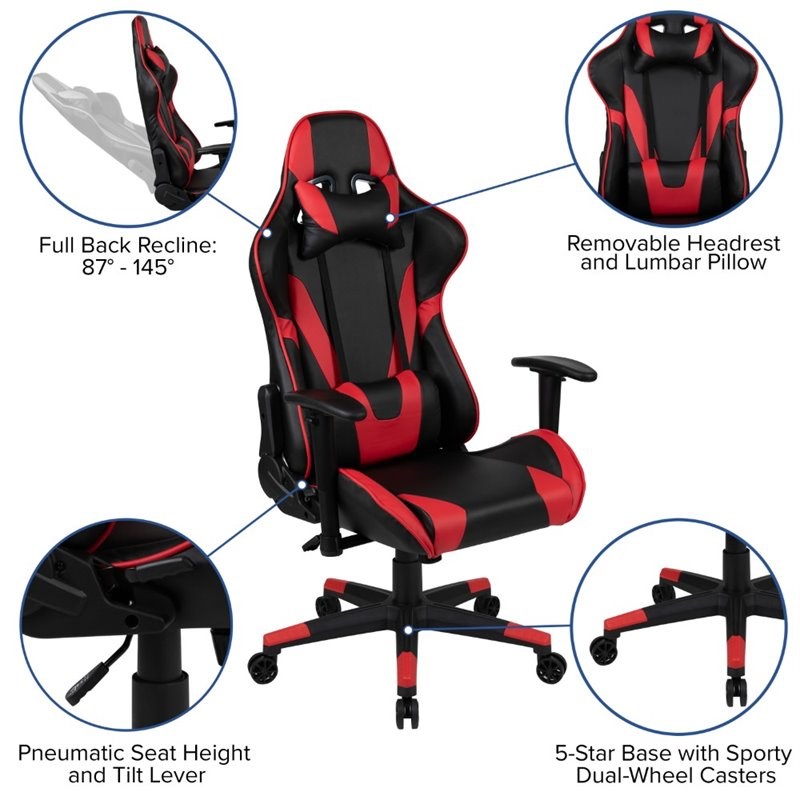 Flash Furniture Gaming Desk and Reclining Swivel Chair in Black and Red