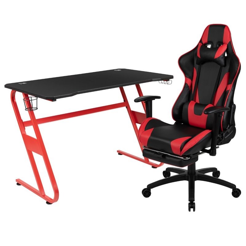 Flash Furniture Z-Frame Gaming Desk and Reclining Swivel Chair in Red