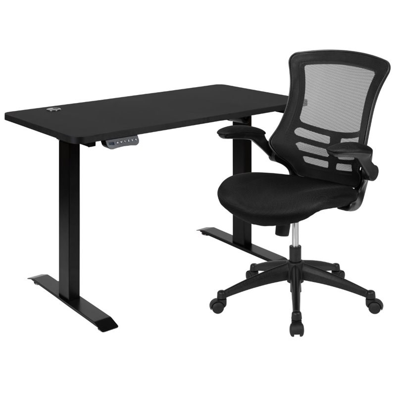 Flash Furniture Electric Standing Up Desk with Mesh Executive Chair in Black