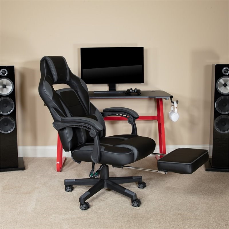 Flash Furniture Leather Ergonomic Swivel Gaming Chair in Black and Gray