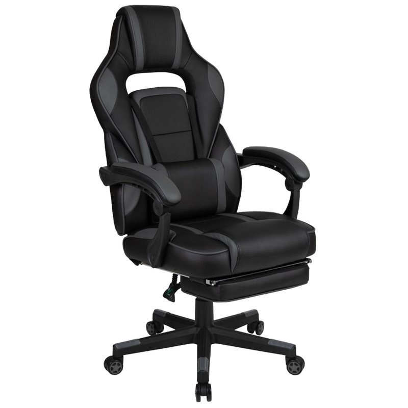 Flash Furniture Leather Ergonomic Swivel Gaming Chair in Black and Gray