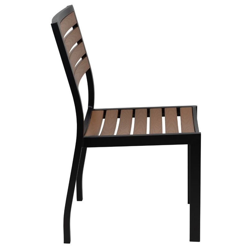 Flash Furniture Patio Dining Side Chair with Poly Slats in Faux Teak