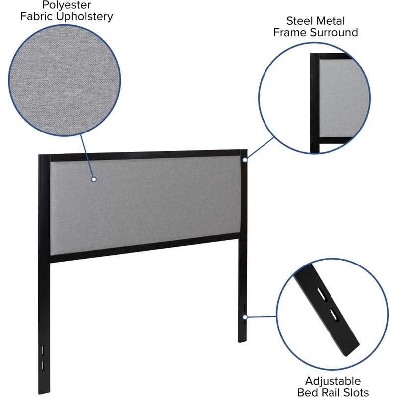 Flash Furniture Fabric Upholstered Full Metal Panel Headboard in Light Gray