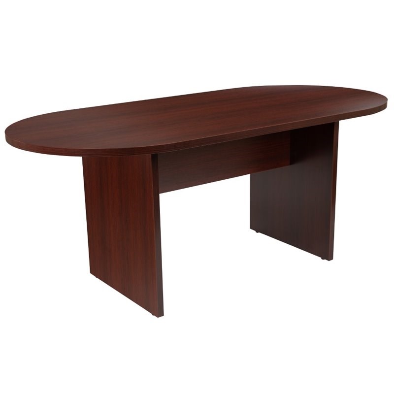 Flash Furniture 5 Piece Wooden Oval Conference Table Set in Mahogany and Black