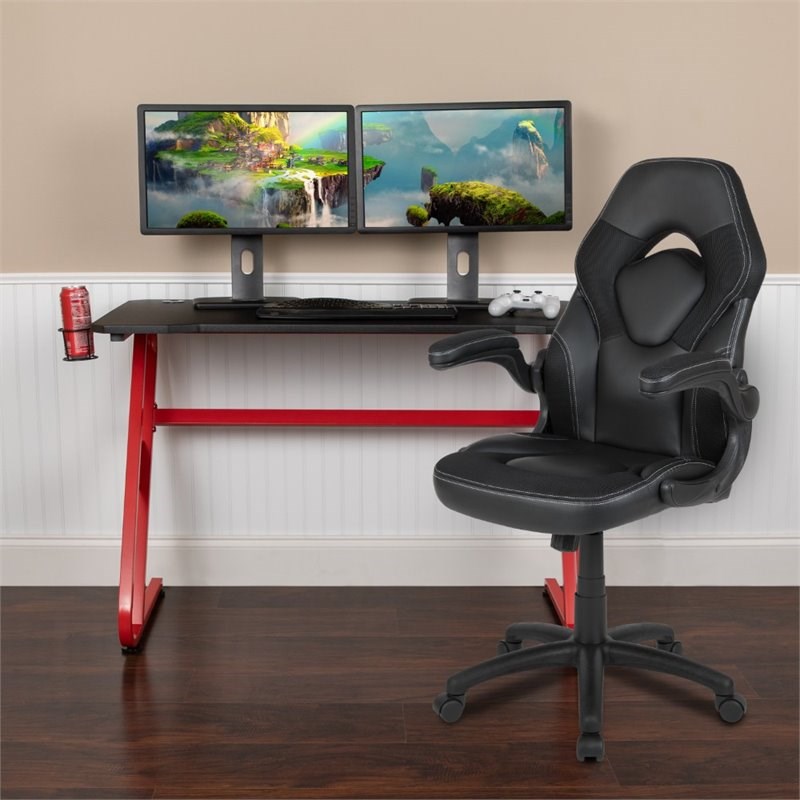 Flash Furniture 2 Piece Z-Frame Gaming Desk Set in Red and Black