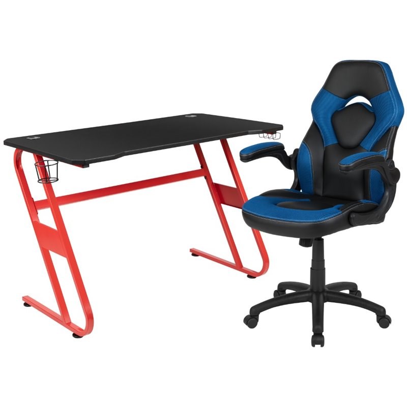 Flash Furniture 2 Piece Z-Frame Gaming Desk Set in Red and Blue