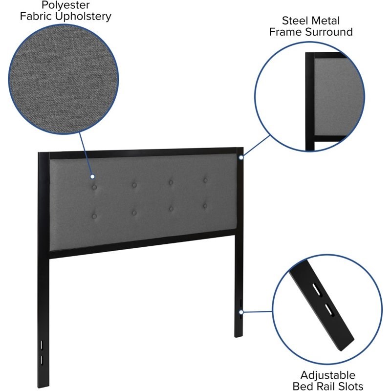 Flash Furniture Fabric Tufted Full Metal Panel Headboard in Dark Gray