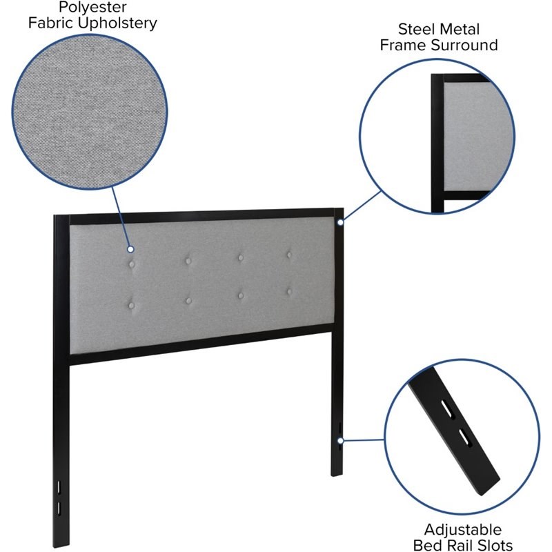 Flash Furniture Fabric Tufted Full Metal Panel Headboard in Light Gray