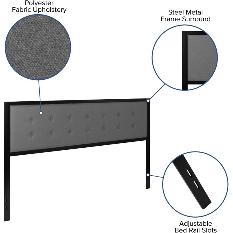 Flash Furniture Fabric Tufted King Metal Panel Headboard in Dark Gray