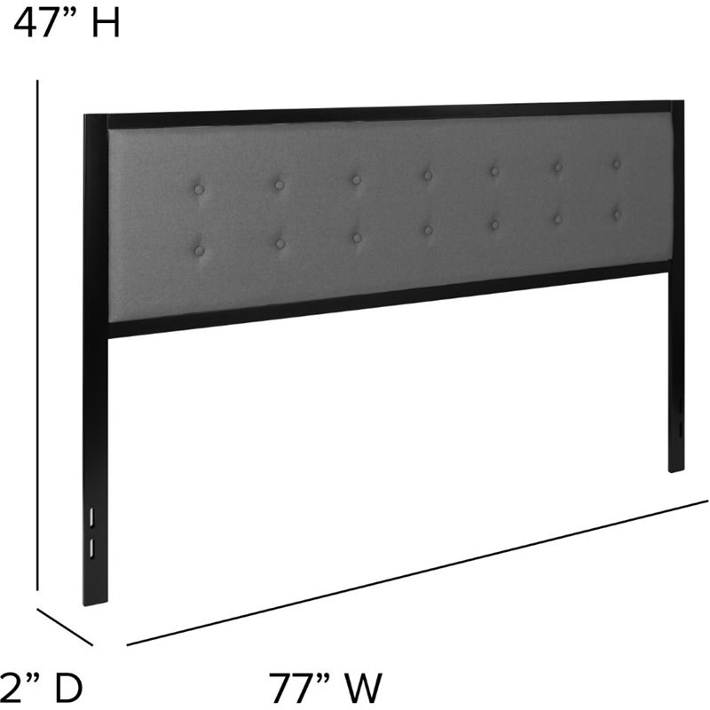 Flash Furniture Fabric Tufted King Metal Panel Headboard in Dark Gray