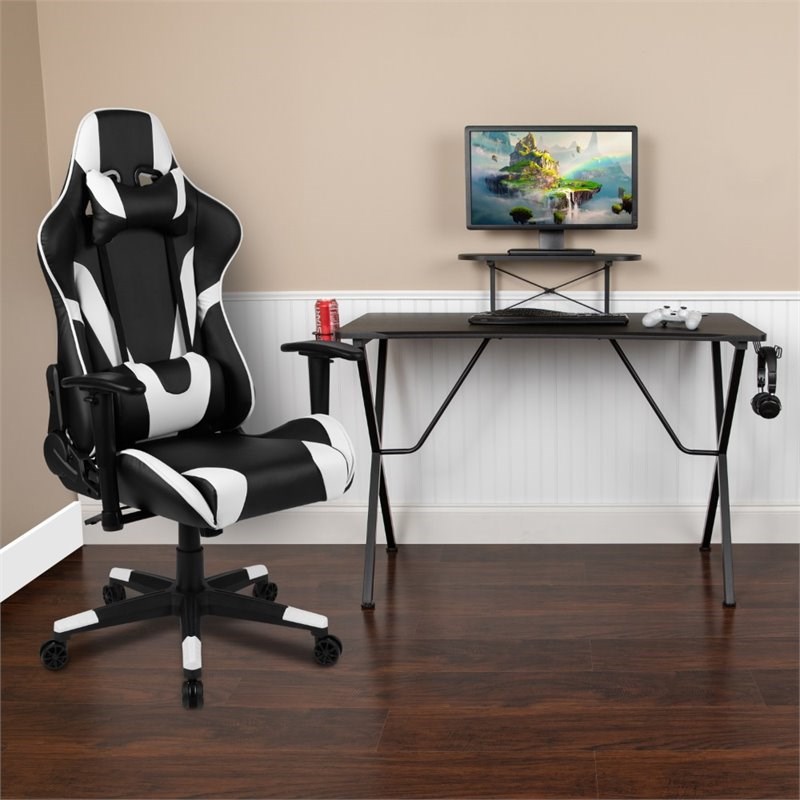 Flash Furniture Gaming Desk and Reclining Swivel Chair in Black