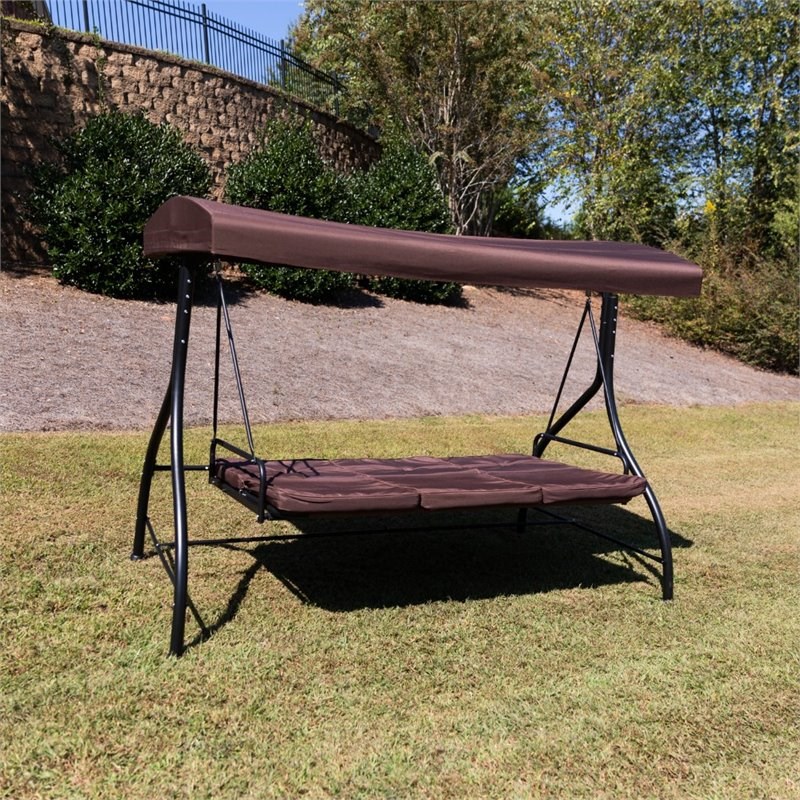 Flash Furniture 3 Seat Patio Convertible Patio Swing and Hammock in ...