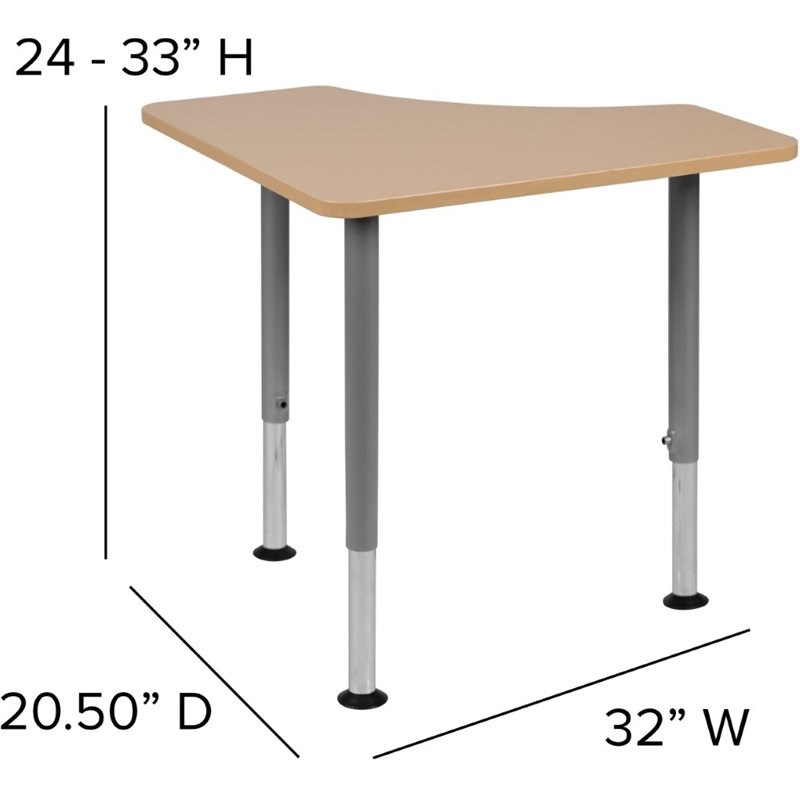 Flash Furniture Triangonal Collaborative Adjustable Student Desk in Natural