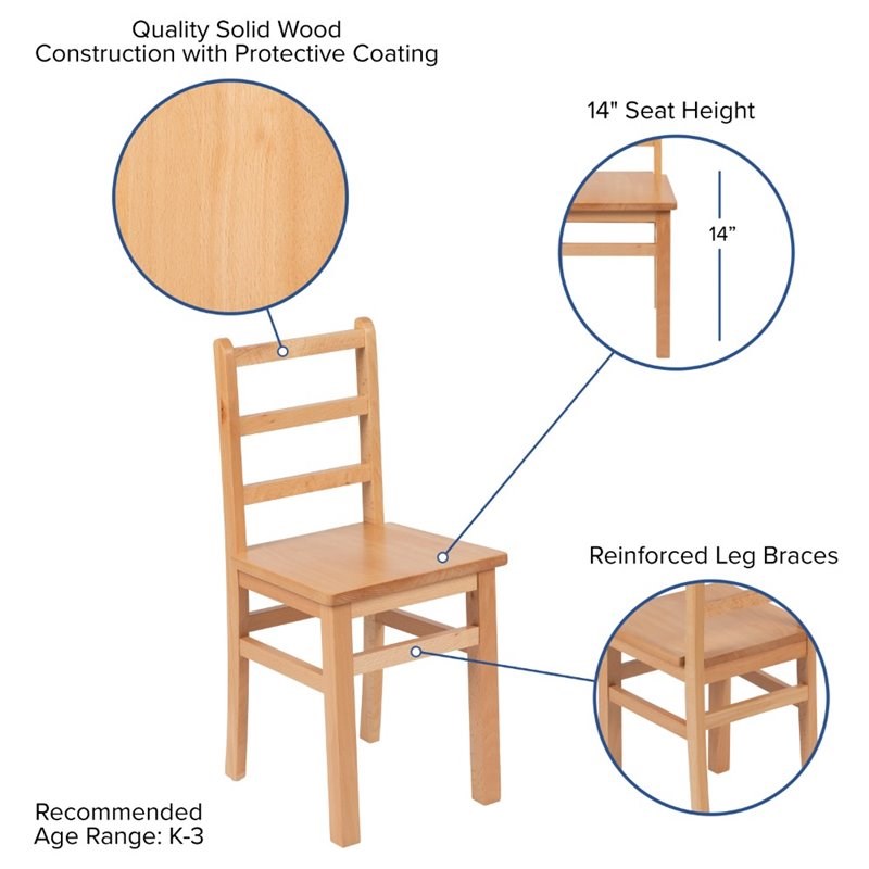 Flash Furniture 3 Piece Solid Wood Kids Table and Chair Set in Natural