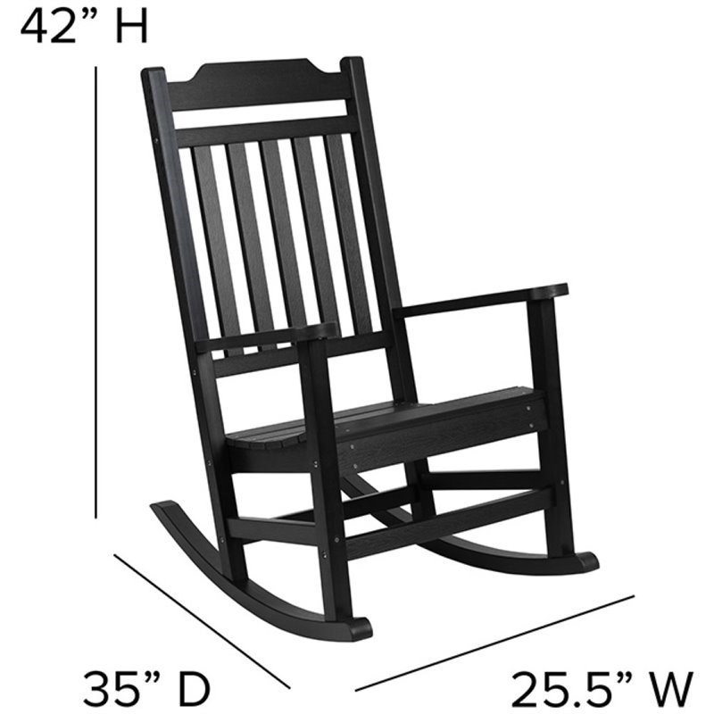 Flash Furniture Winston All-Weather Patio Rocking Chair in Black (Set of 2)