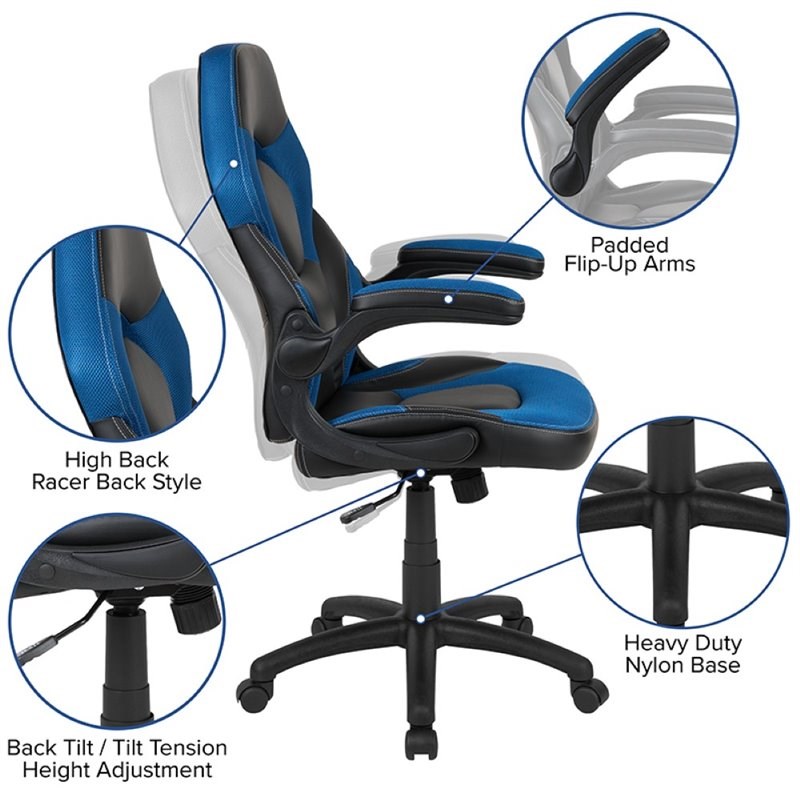 Flash Furniture Gaming Desk and Racing Swivel Chair Set in Black and Blue