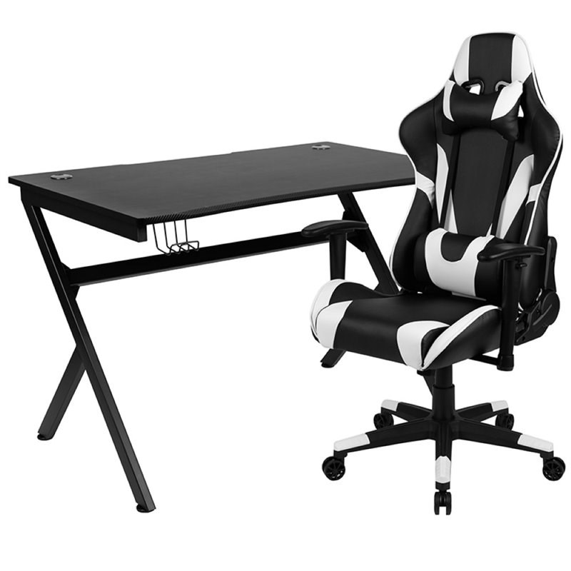 Flash Furniture Gaming Desk and Racing Reclining Chair Set in Black