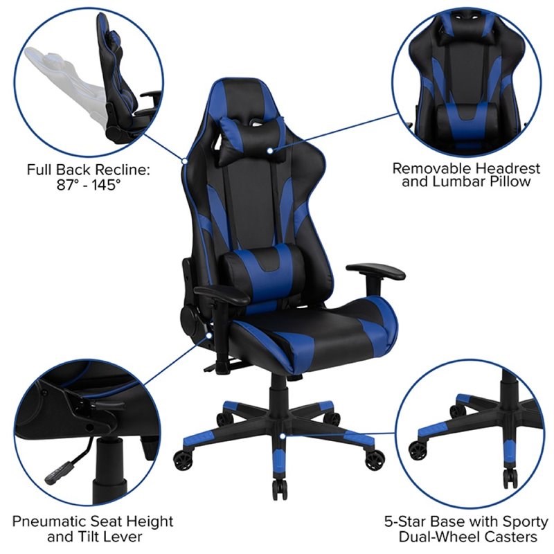 Flash Furniture Gaming Desk and Racing Reclining Chair Set in Black and Blue