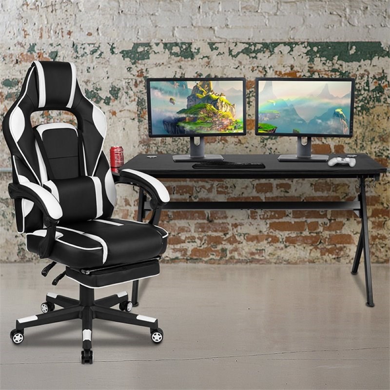 Flash Furniture Gaming Desk and Racing Reclining Chair Set in Black and