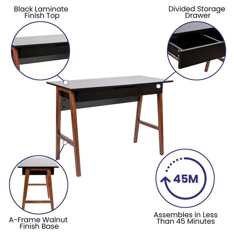 Flash Furniture Wooden Computer Desk in Black and Walnut