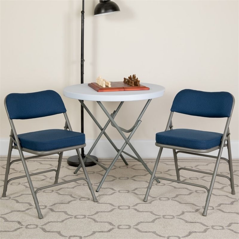 Flash Furniture Hercules Fabric Upholstered/Metal Folding Chair in Navy/Gray