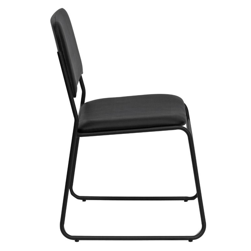 Flash Furniture Hercules Faux Leather Sled Base Stacking Chair in Black