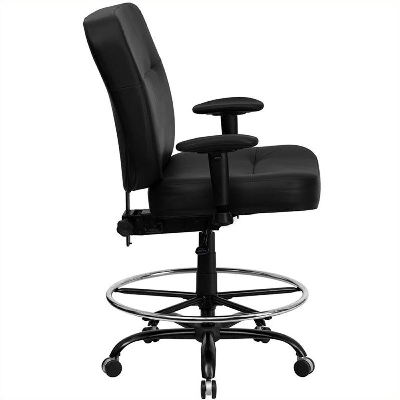 Flash Furniture Hercules Leather Drafting Chair with Arms in Black Homesquare