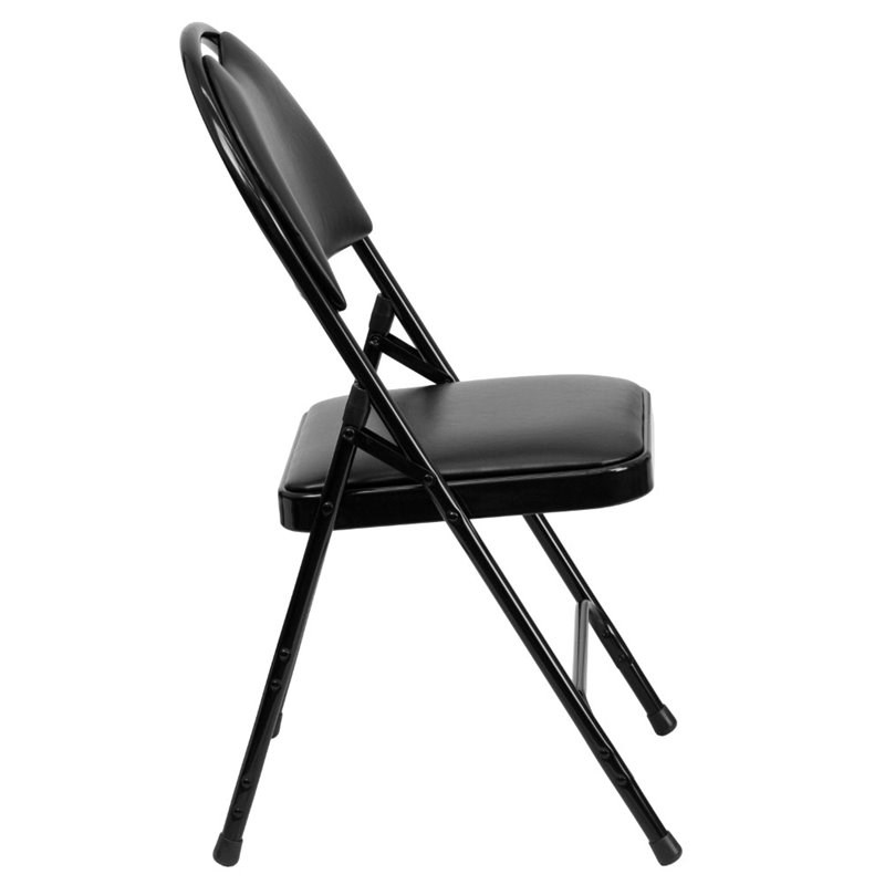 Flash Furniture Hercules Faux Leather Padded Metal Folding Chair in Black