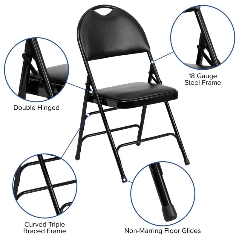 Flash Furniture Hercules Faux Leather Padded Metal Folding Chair in Black