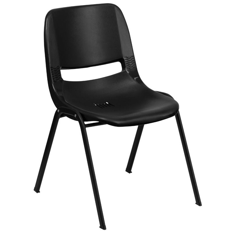 Flash Furniture Hercules Ergonomic Shell Back Stacking Chair in Black