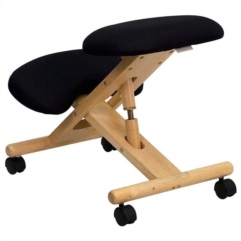 Flash Furniture Mobile Wooden Ergonomic Kneeling Office Chair in Black Fabric
