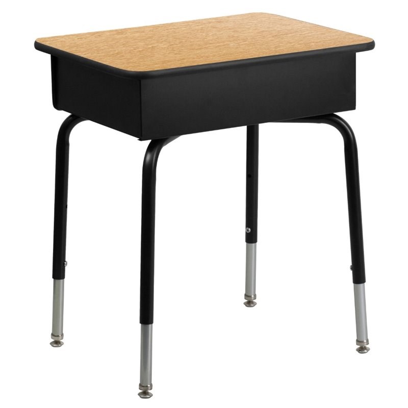 Flash Furniture Classroom Desk with Open Front Book Box in Natural and Black