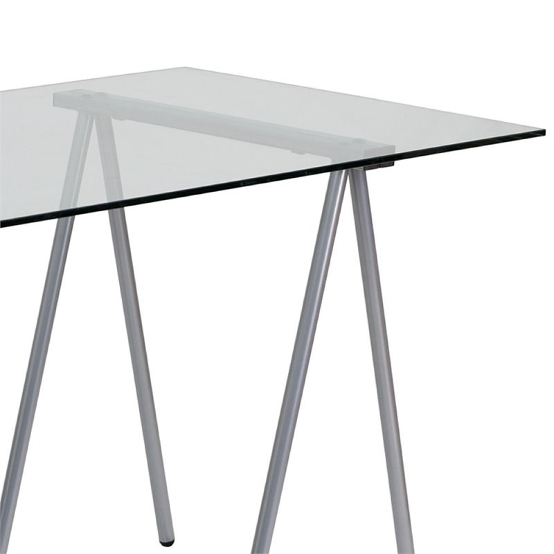 Flash Furniture Glass Top Writing Desk in Silver Chrome