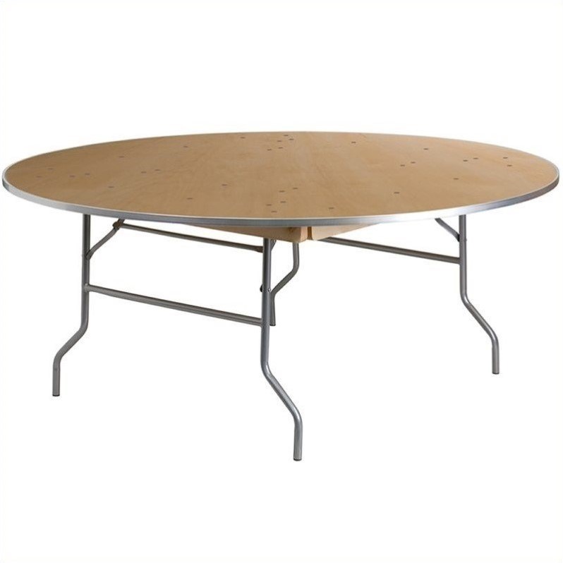 Flash Furniture Round Birchwood Folding Banquet Table in Natural and Silver