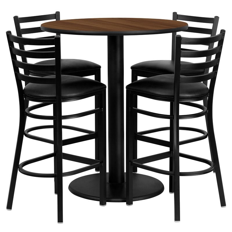 Flash Furniture 36Rd Laminate Bar Table Set In Walnut
