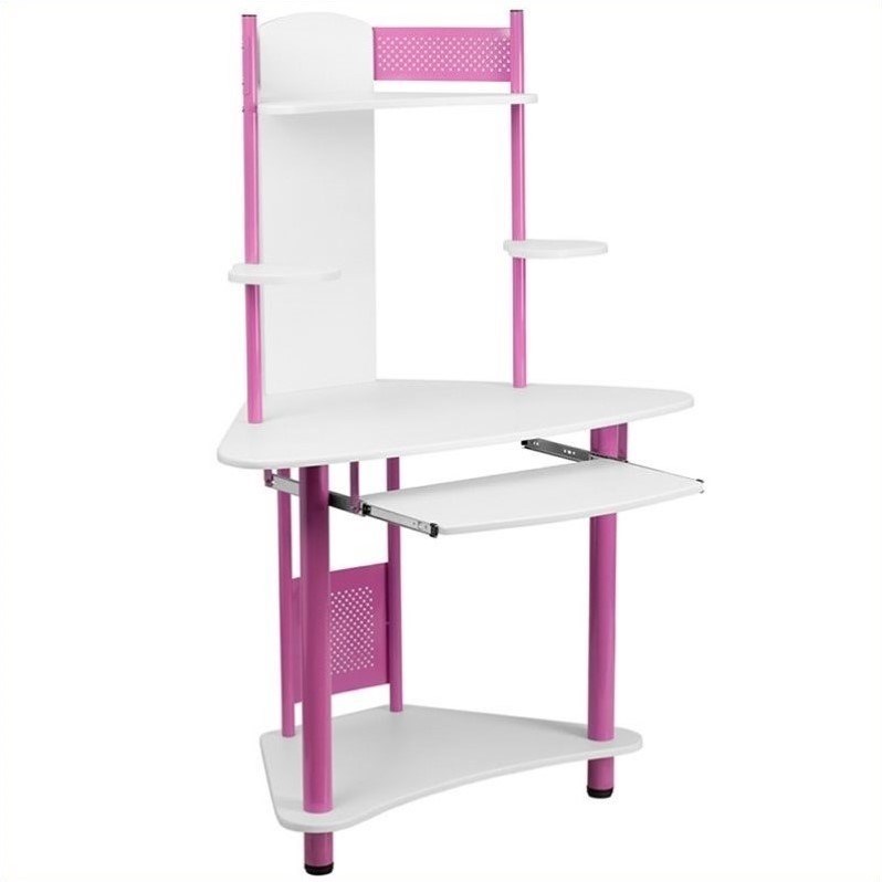 Flash Furniture Corner Computer Desk with Hutch in Pink
