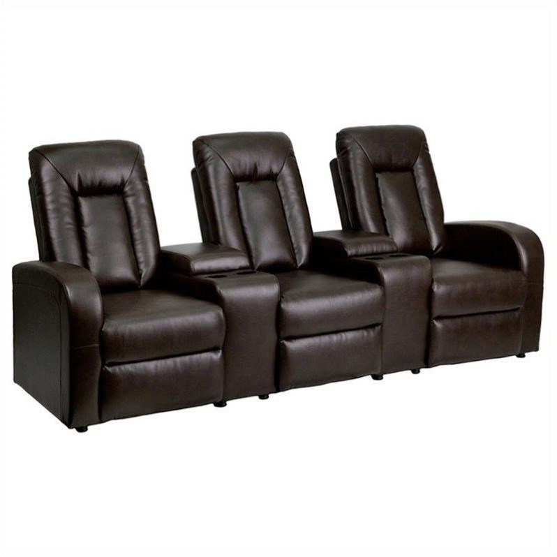 Flash Furniture 3 Seat Home Theater Recliner in Brown