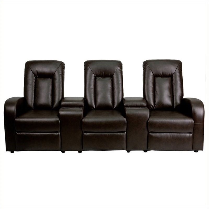Flash Furniture 3 Seat Home Theater Recliner in Brown