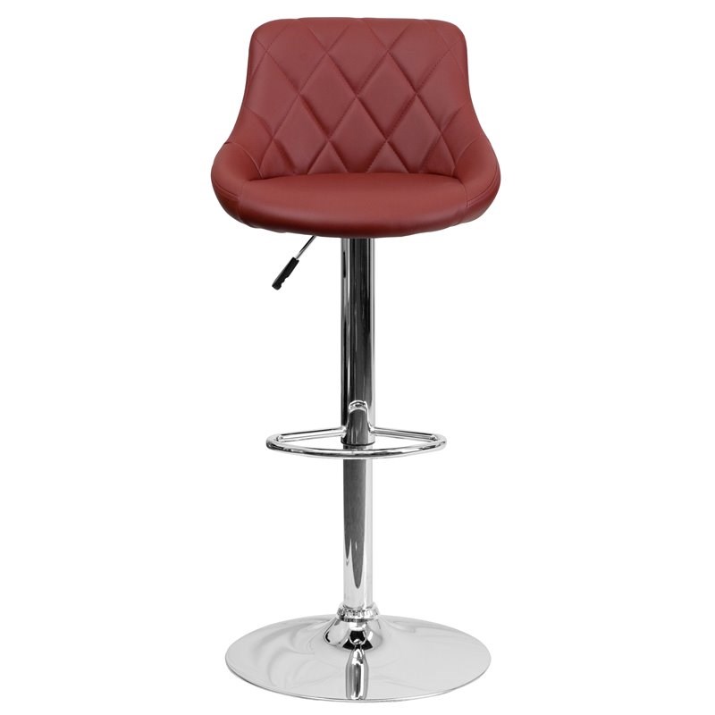 Flash Furniture Adjustable Quilted Bucket Seat Bar Stool in Burgundy