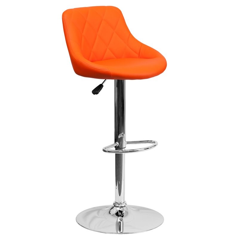 Flash Furniture Adjustable Quilted Bucket Seat Bar Stool in Orange